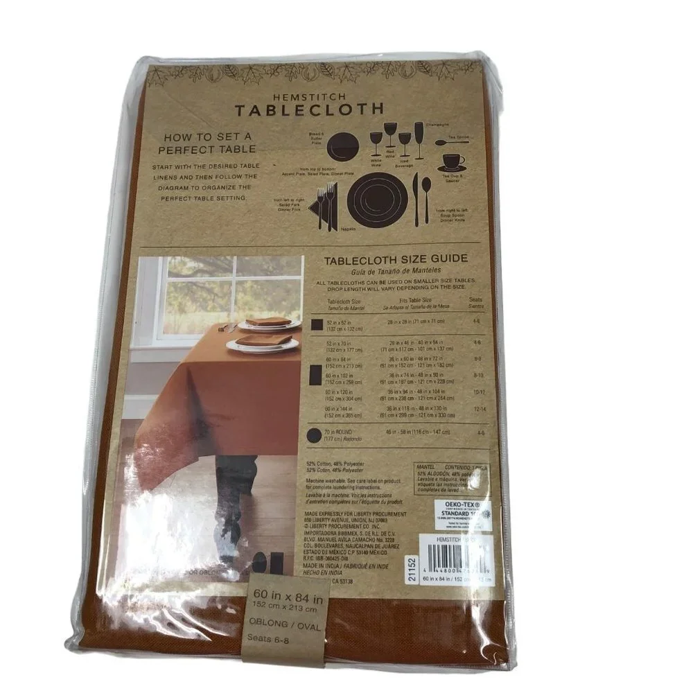 HEMSTITCH TABLE CLOTH 60x84‎ OBLONG/OVAL NEW WITH TAG